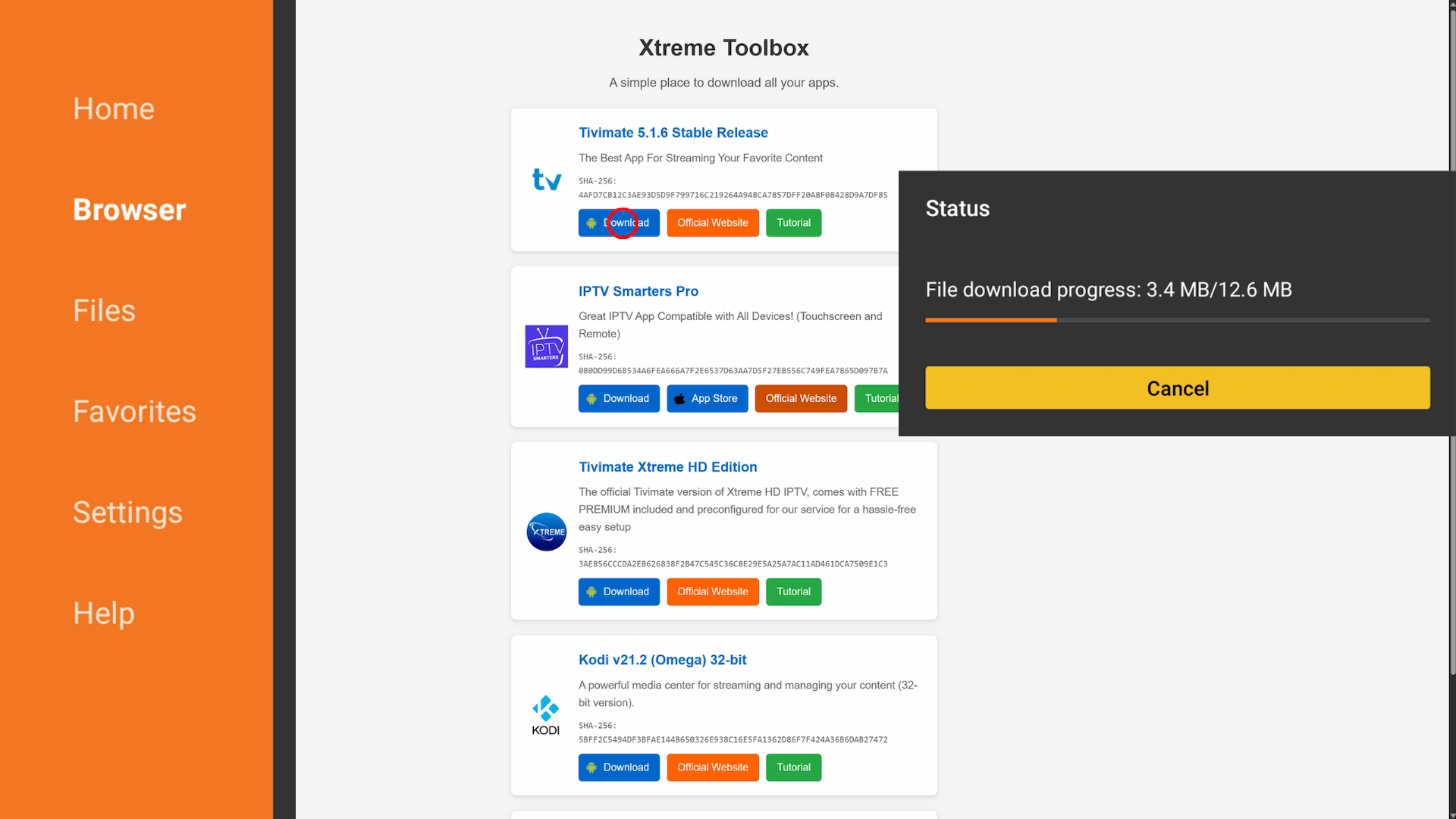 Downloading TiviMate 5.1.6 APK from XtremeDiscount Toolbox
